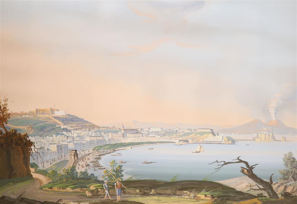 Neapolitan School, gouache, View of the Bay of Naples, bears Thos. Rowbotham signature, 29 x 43cm